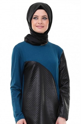 Sputnik Kapitone Detaylı Tunik-Petrol 8828-56