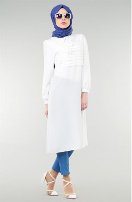 Nursima Sivri Yaka Tunik-Beyaz 813-02