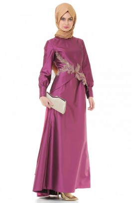 Kayra Nakış Detaylı Abiye Elbise-Vişne KA-A5-23022-87