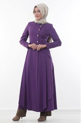 Kayra Dik Yaka Astarlı Pardesü-Mor Ka-A4-15105-24