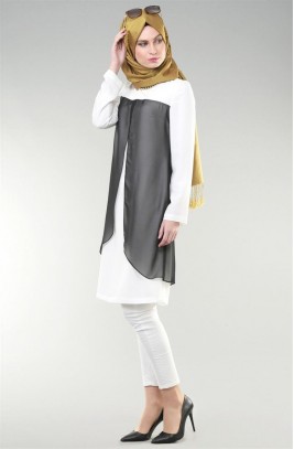 Manttocu Şifon Detaylı Tunik-Beyaz H123-30